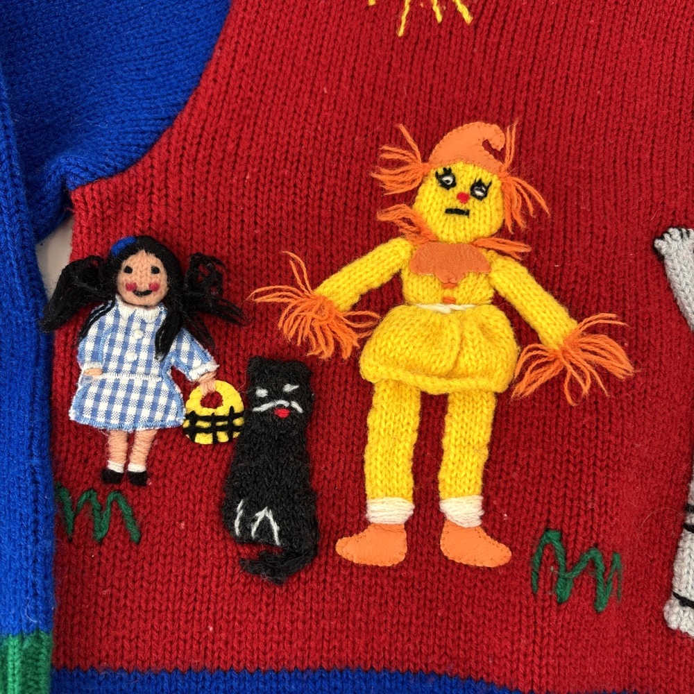Harlequin Designs Wizard of Oz embroidered sweater Child Size 4 VTG 80s Rare 3D - Picture 2 of 7